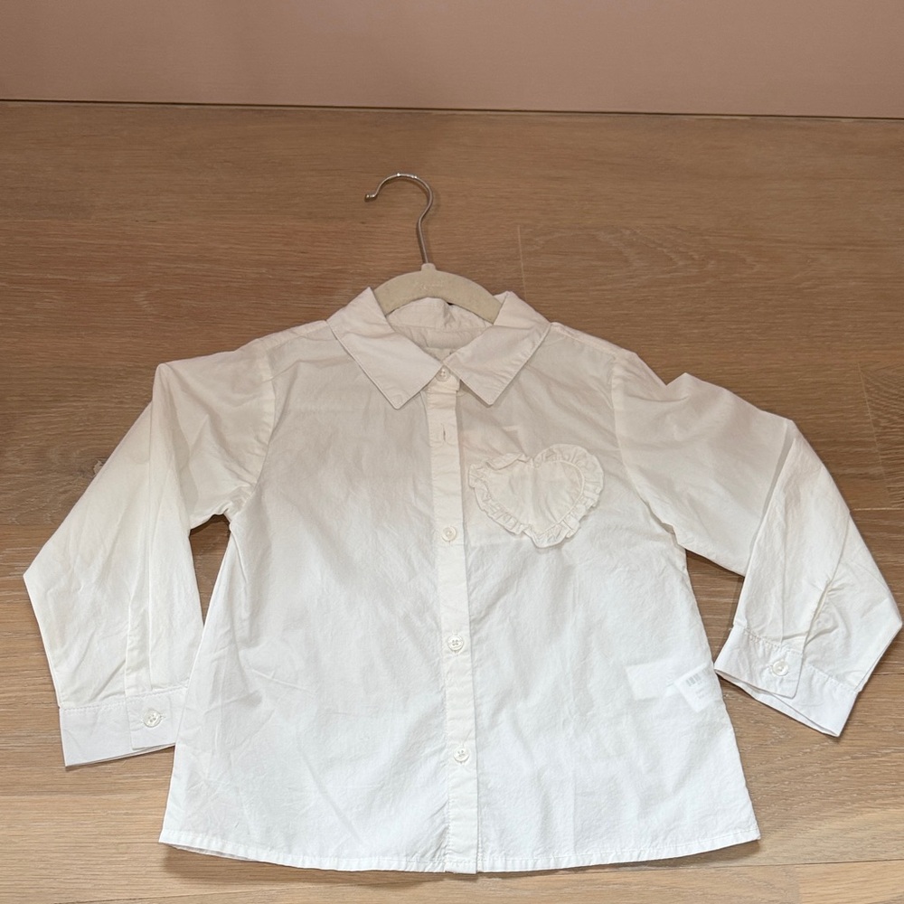 Zara White Kids Button Down Blouse with Heart Detail